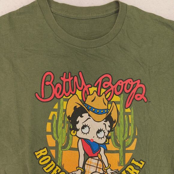 Betty Boop Rodeo Girl Casual Short Sleeve Shirt Womens Size Medium M Green - Picture 1 of 9
